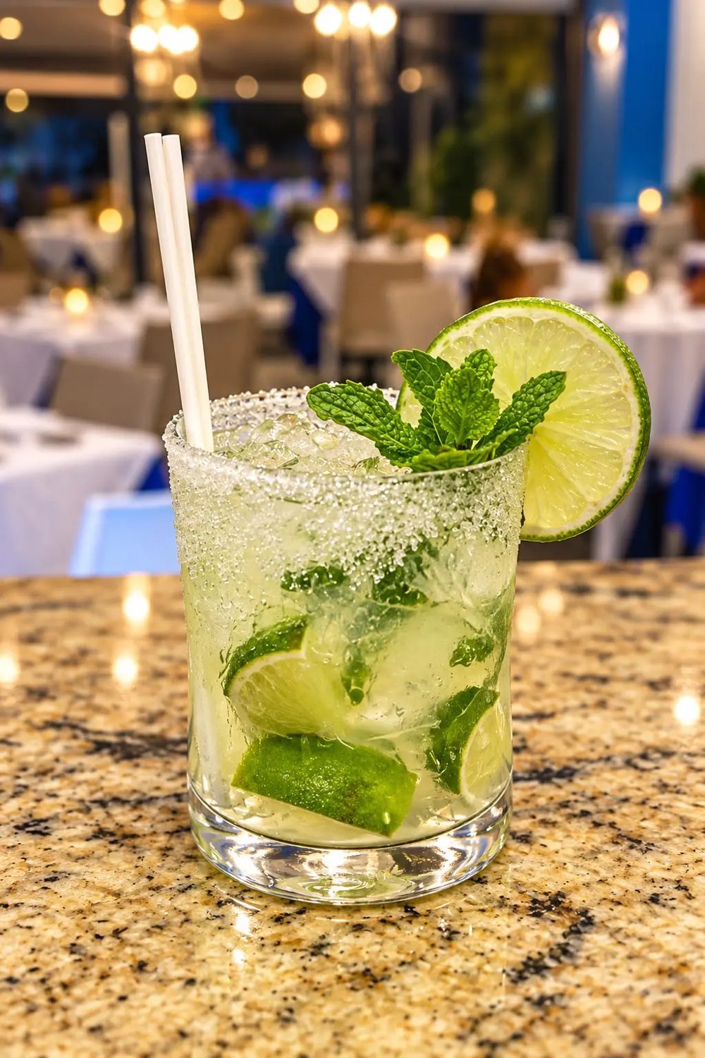 Grapefruit cocktail over ice with a salted rim