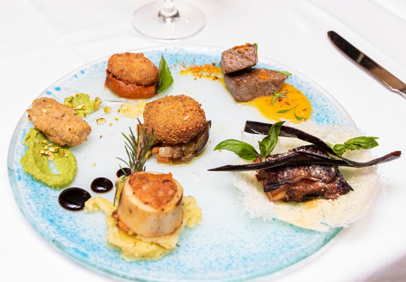 Tasting plate of scallops and beef